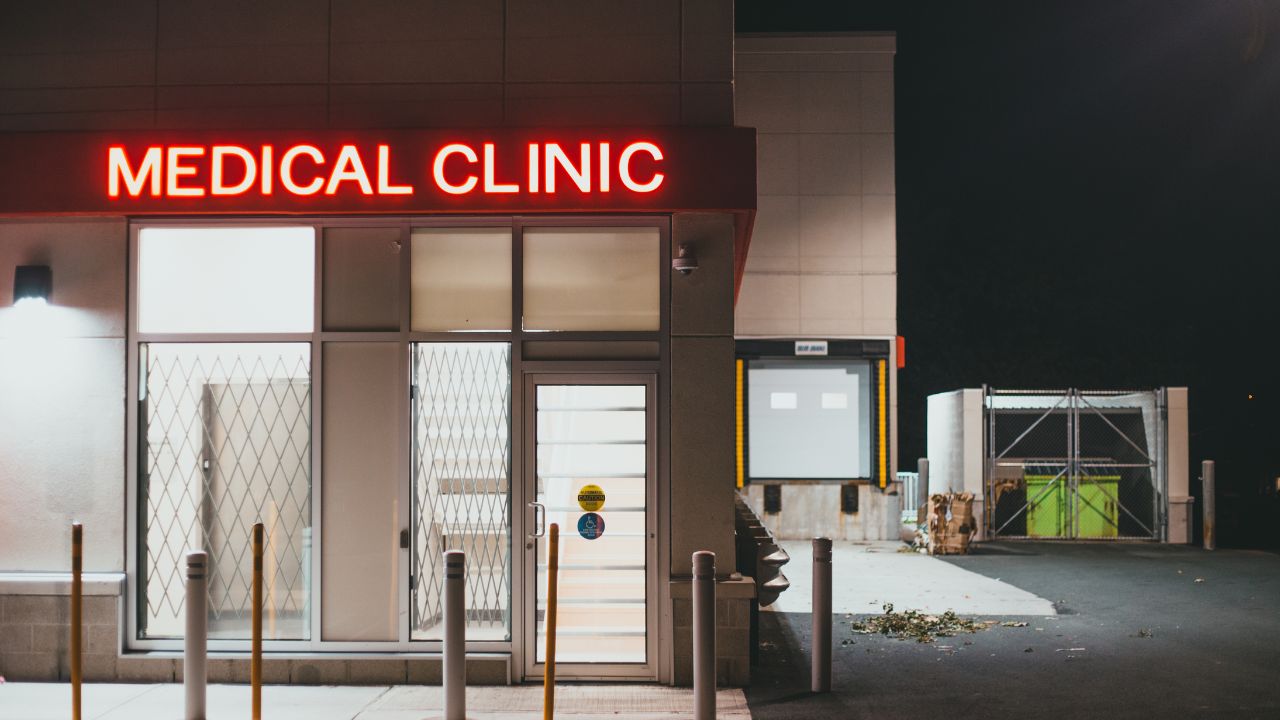 Medical clinic exterior at night, representing how Proactive Marketing helps healthcare practices build visibility, trust, and patient flow